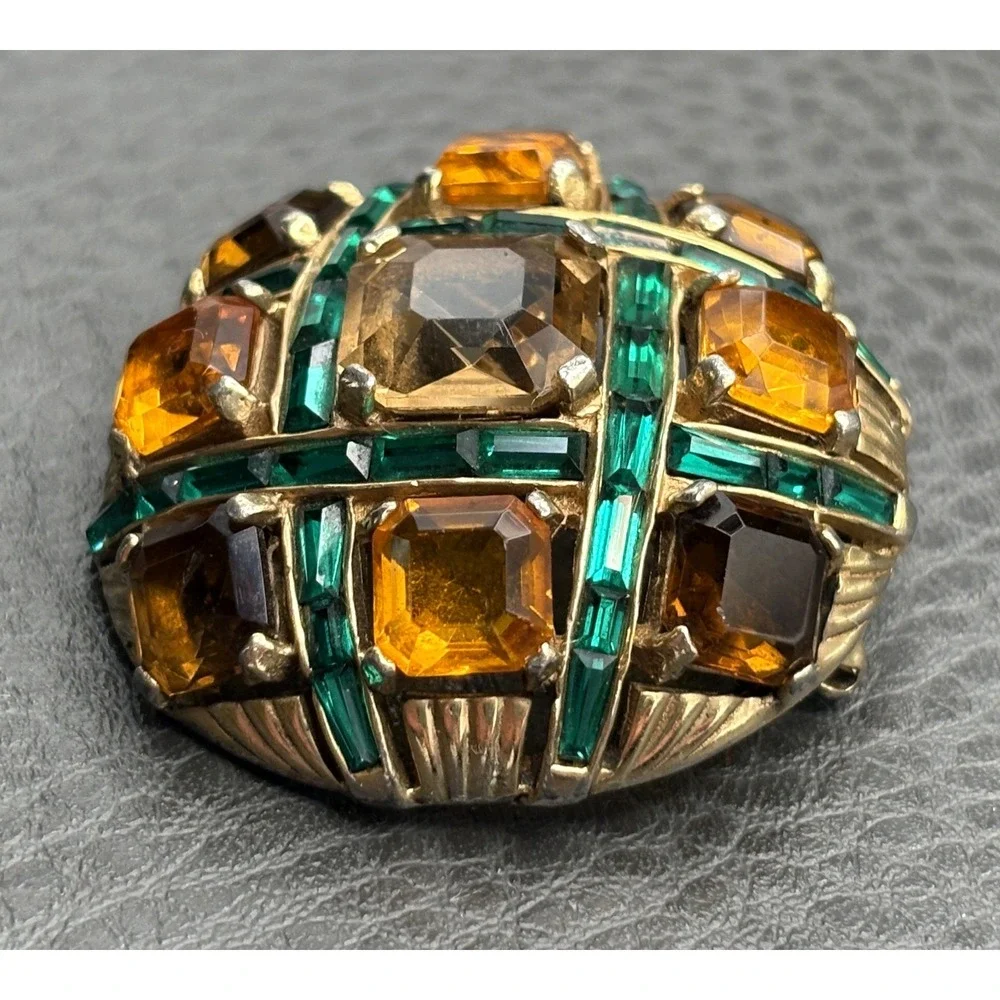 Marcel Boucher Vintage Dome Rhinestone Checkerboard Brooch